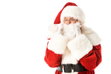 santa claus shouting through hands isolated on white