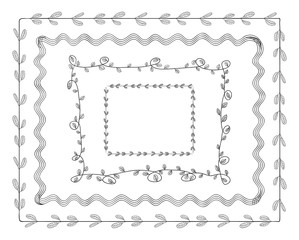 Vector Doodle Frames Set Isolated on White Background, Cute Illustration Tamplate, Borders.