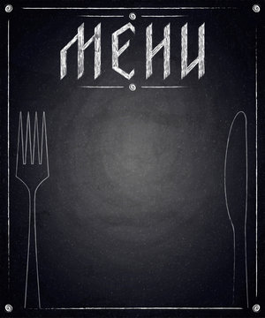 Menu of restaurant on black chalkboard background