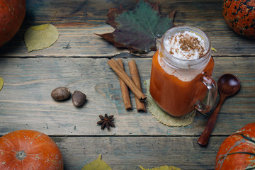 Pumpkin spice latte or coffee with cinnamon