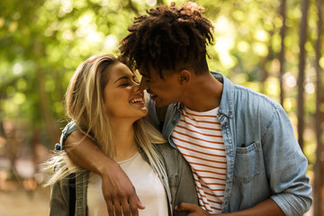 Lovely young multiethnic couple spending time together