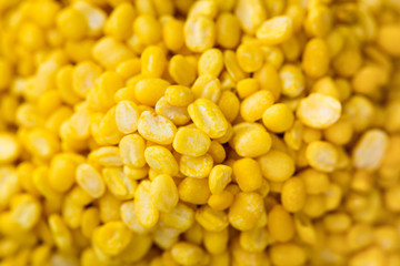 peeled mung beans on background. top view