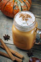 Pumpkin spice latte or coffee with cinnamon