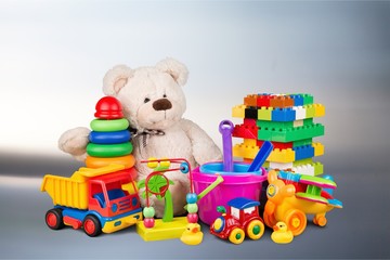 Bear and clorful toys