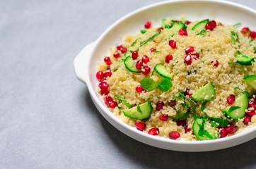 Couscous Salad with Pomegranate, Mint and Cucumbers, Healthy Salad, Vegan Meal