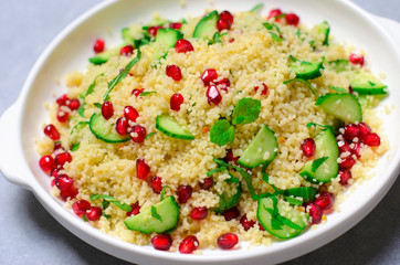 Couscous Salad with Pomegranate, Mint and Cucumbers, Healthy Salad, Vegan Meal
