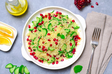 Couscous Salad with Pomegranate, Mint and Cucumbers, Healthy Salad, Vegan Meal