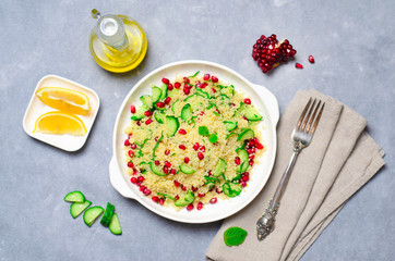 Couscous Salad with Pomegranate, Mint and Cucumbers, Healthy Salad, Vegan Meal