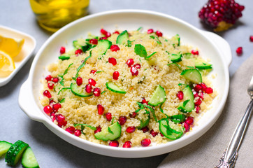 Couscous Salad with Pomegranate, Mint and Cucumbers, Healthy Salad, Vegan Meal