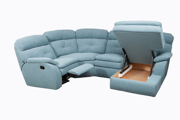 Blue modern corner sofa for living room or home theater