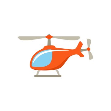 Orange cartoon helicopter on white background. Isolated object. Illustration for child. Flat style. Vector Icons.