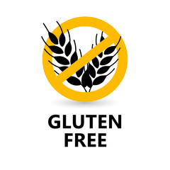 Gluten free label vector. Intolerance circle badge isolated on white. gold Organic wheat. Flat design.