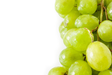 Green grapes isolated on white background. Copyspace