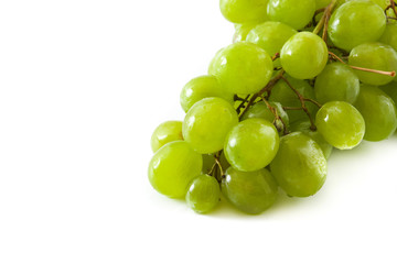 Green grapes isolated on white background. Copyspace