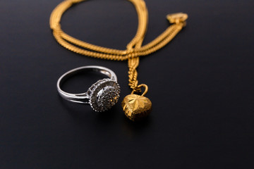 Gold Jewelry Ring and Necklace