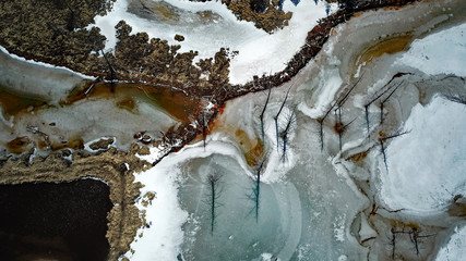 Geode colored frozen mountain lake