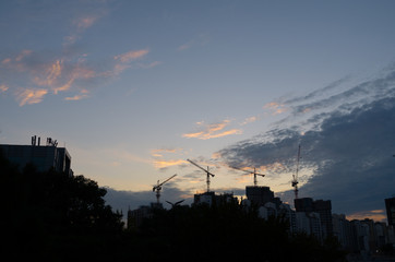 College campus at sunset