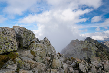 Cloud covered mountain peaks in the High Tatra