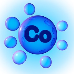 Transparent blue mineral cobalt pills on blue background. Mineral and vitamin complex. Healthy life concept. 3d illustration