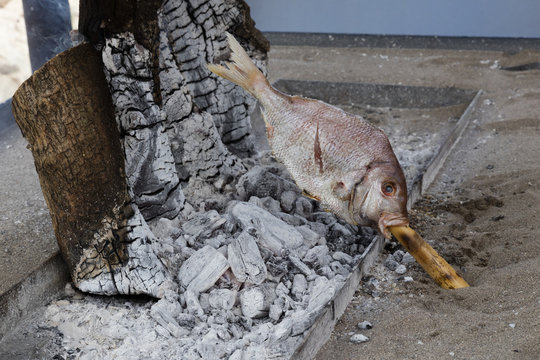 Stockfisch, Grill, Costa del Sol, Andalusien, Spanien, Europa