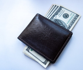 dollars are in a brown purse