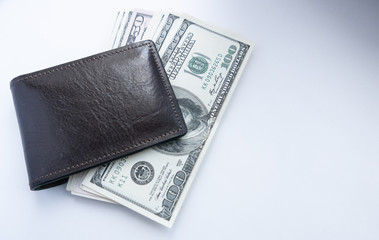 dollars are in a brown purse