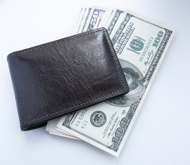 dollars are in a brown purse