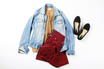Autumn clothing essentials ideas for fashion blog look book showcase. Casual set of matching...