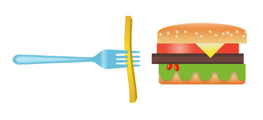 Here is a stylized image of a hamburger and french fries