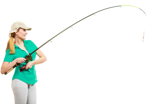 Woman With Fishing Rod, Spinning Equipment