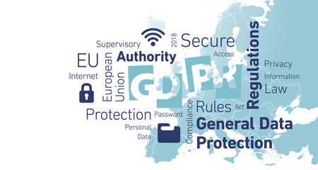 GDPR General Data Protection Regulation word cloud blue sea green background