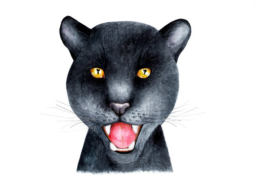 Portrait of a Panther. Watercolor illustration.
Portrait of a black Panther painted in watercolor. Illustration for printing on t-shirts, fabrics, magazines about animals.