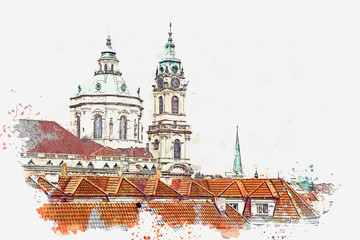 Obraz premium illustration. Beautiful view of the architecture of Prague in the Czech Republic.