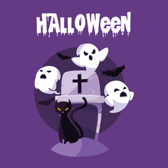 halloween card with ghost characters