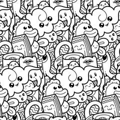 Funny doodle monsters seamless pattern for prints, designs and coloring books