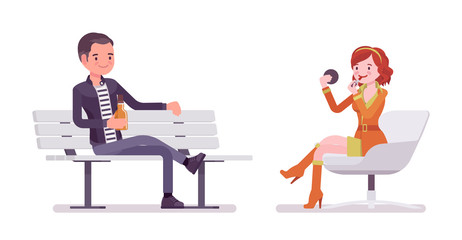 Young man and woman sitting and relaxing