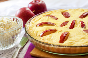 Sweet cottage cheese casserole with apples and free-range eggs