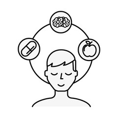patient man brain apple and medication capsule