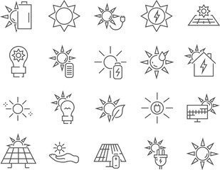 Set of solar power line vector icons.