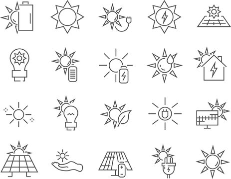 Set of solar power line vector icons.