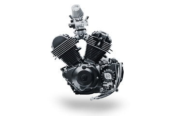 Obraz premium black V shape vintage motorcycle engine isolated on white background