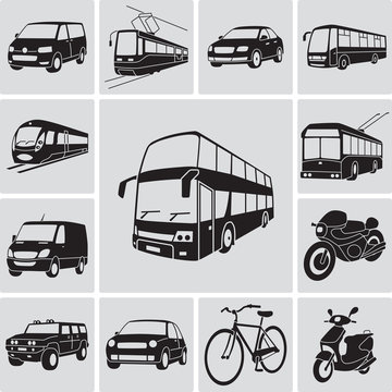 Urban transport detailed icons set. Vector illustration