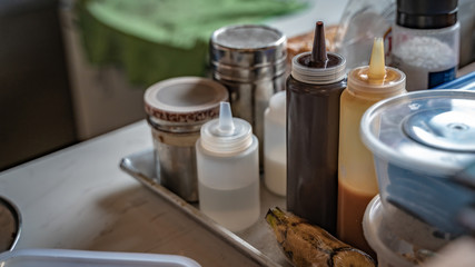 Dipping Sauce Sweetened Condensed Milk And Chocolate Sauce In Bottle 