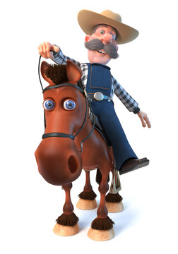 3d illustration farmer on horseback/3d illustration cowboy in a hat with a curvy mustache