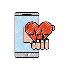 smartphone online service medical hand with heartbeat