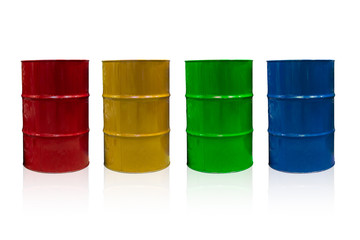 55 Gallon Steel Barrel tank for Industrial Liquid Chemical Container isolated on white with...