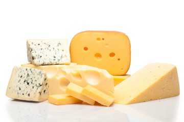 Pieces of Mountain Gorgonzola Cheese and Yellow Cheese