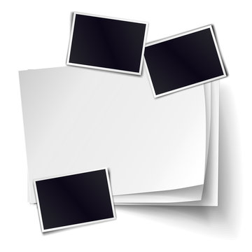 Vector stack of blank paper sheets with soft shadows isolated on white background. Empty white sheet of A4 format, photo frames. Realistic empty paper objects.