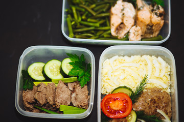 Healthy food delivery. Take away of natural organic low carb. Eat right concept, healthy food, fitness