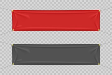 Black and red textile banners with folds
